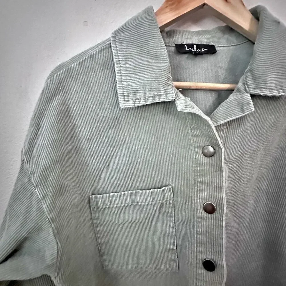 LULU'S | Sage Green Corduroy Cropped Jacket Button Down | Size Small - Picture 2 of 5